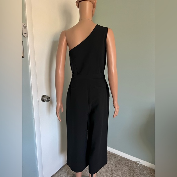 Banana Republic Black One Shoulder Wide Legs Cropped Jumper Romper Size 2 - Picture 7 of 14
